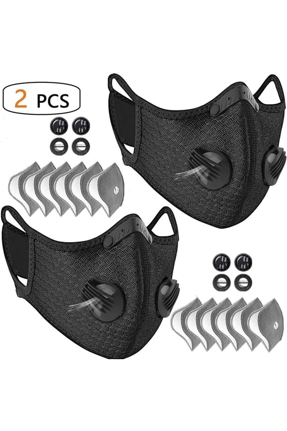 2 PackReusable Half Face Cover Mask w/ Filter Cycling Outdoor Sport Face Mask Black