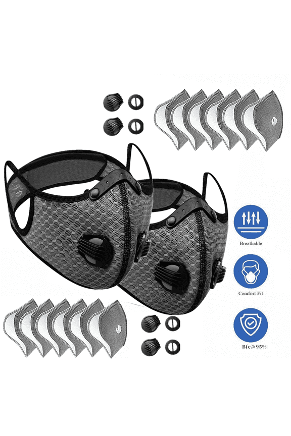 （2 Pack）Reusable Half Face Cover Mask w/ Filter Cycling Outdoor Sport Face Mask Grey