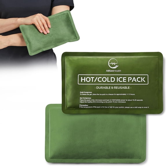 AllSett Health Reusable Ice Pack Set, Soft Fleece Gel Packs, 10" x 6", Green, 2 Pack