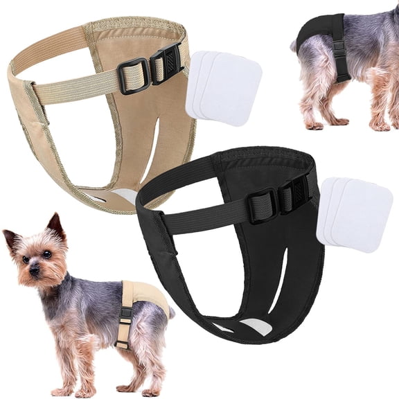 2 Pack Reusable Mesh Dog Diapers - Washable Leakproof Sanitary Wraps with 3 Replaceable Inserts | for Female Dogs In Heat, Incontinence & Potty Training, 2 packs, S