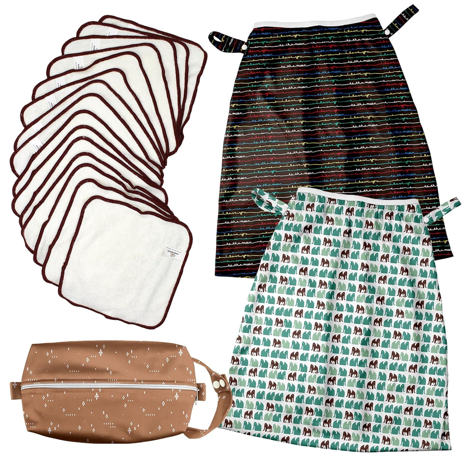 2 Pack Reusable Pail Liners, with 15 Pack Washable Cloth Diaper Wipes & 1ps of Waterproof pod