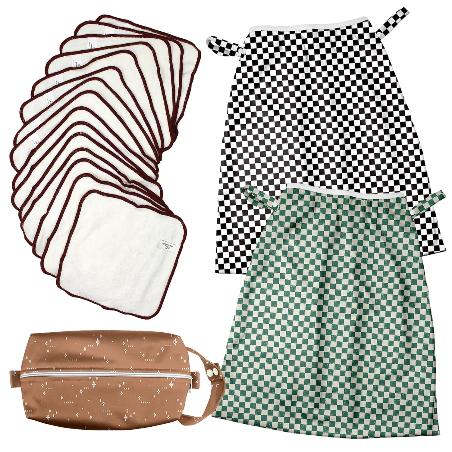 2 Pack Reusable Pail Liners, with 15 Pack Washable Cloth Diaper Wipes & 1ps of Waterproof pod