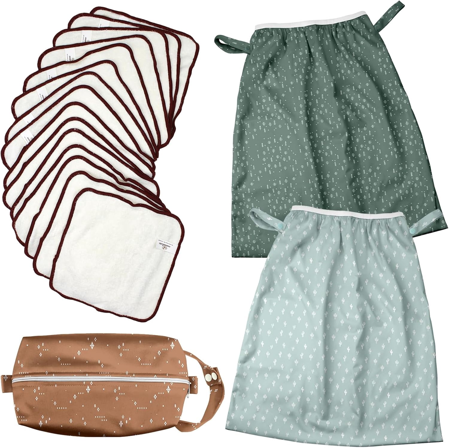 2 Pack Reusable Pail Liners, with 15 Pack Washable cloth diaper wipes & 1ps of Waterproof pod