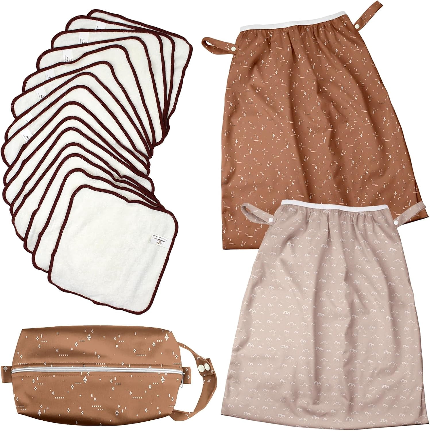 2 Pack Reusable Pail Liners, with 15 Pack Washable cloth diaper wipes & 1ps of Waterproof pod