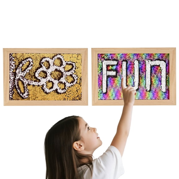 2-Pack Reversible Sequin Sensory Wall Panel for Kids 16" x 12" Interactive Tactile Sequin Fabric with Wood Frame, Ideal for Sensory Play, Calming & Therapeutic Use