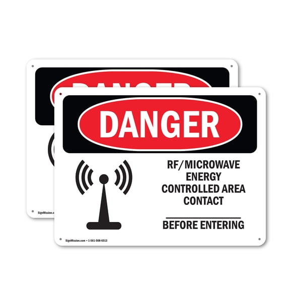 (2 Pack) Rf Microwave Energy Controlled Area Custom OSHA Danger Sign 18 Inch X 12 Inch Indoor / Outdoor Rust-Free Aluminum Metal Signs for Workplace, Workshop, and Construction Site,