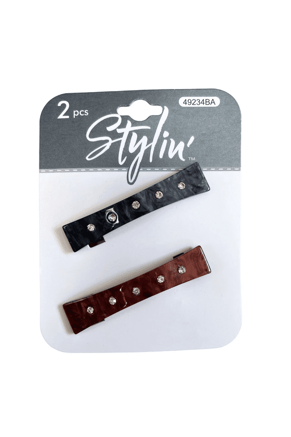 2 Pack Rhinestone Barrettes, Elegant Hair Clips in Marbled Black, Brown, Sparkling Glam Accessory for Casual, Formal Looks, Strong Grip, Stylish Shine for Everyday, Special Occasions