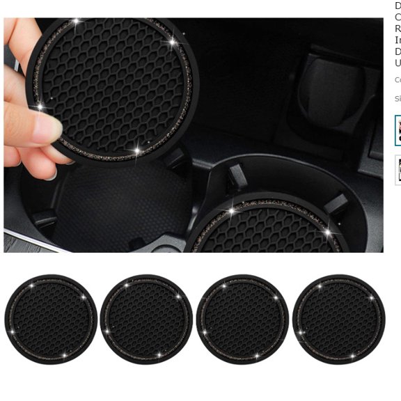 2-Pack Rhinestone Car Cup Holder Coasters, Anti-Slip Silicone Drink Mat with Bling Diamond Rim