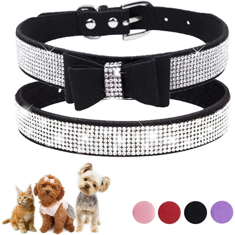2-Pack Rhinestone Cat Collar Soft Suede Glitter Diamond Jewelry