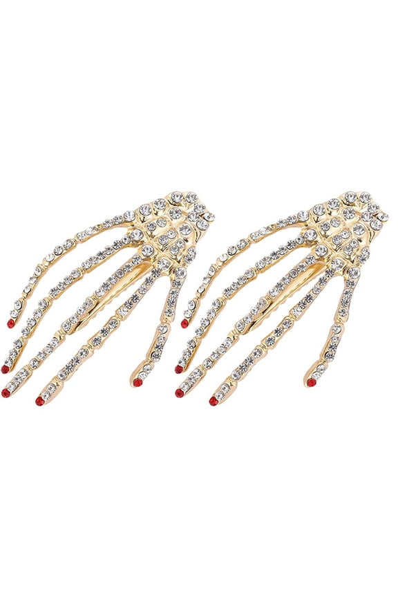 2-Pack Rhinestone Skeleton Hand Hair Clips, Punk Sparkle Barrette for Parties
