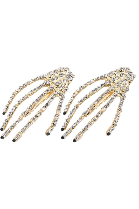 2-Pack Rhinestone Skeleton Hand Hair Clips, Punk Sparkle Barrette for Parties