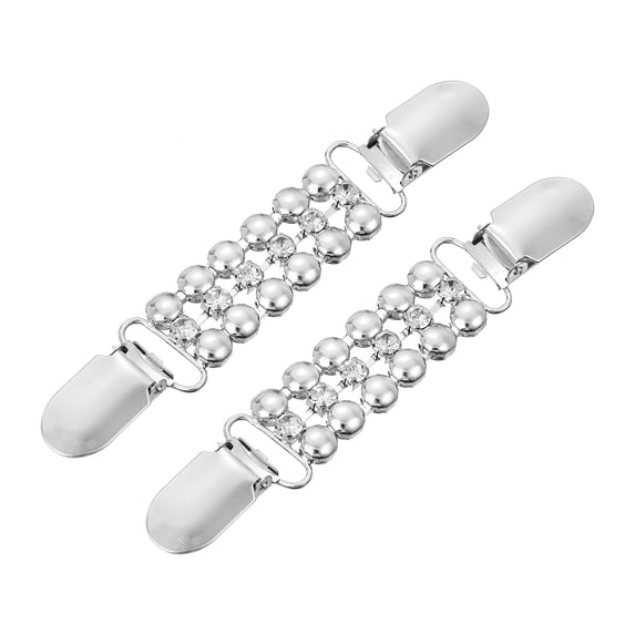 2 Pack Rhinestone Sweater Clips Vintage Dress Clips Cardigan Collar Clips(Silver)