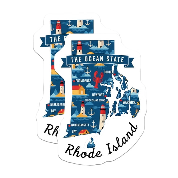 (2 Pack) Rhode Island Magnets - Ocean State Map - Vacation Souvenir Refrigerator Magnets - 5" On Longest Side - Premium Magnet - for Cars, Refrigerators, Toolboxes, Lockers - Made in USA - MAG18869