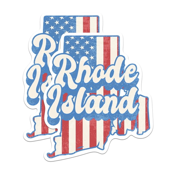 (2 Pack) Rhode Island State Outline Stickers - RI State Shape with USA Flag - 5 Inches On Longest Side - Premium Vinyl - Choose Your State - for Cars, Skateboards, Laptops - Made in USA - BMCS1164
