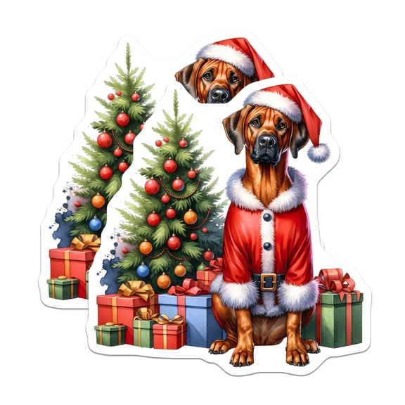 (2 Pack) Rhodesian Ridgeback Stickers - Santa Dog Christmas Decor - Festive Pet Lover Holiday Decals - 5" On Longest Side - Sticks to Smooth Flat Surfaces - Made in USA - BMCS27716