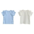 thumbnail image 1 of 2-Pack Rib Knit Girls Tops - Short Sleeve Lettuce Trim Ribbed Girl Shirts - Stripe/Floral/Solid, 1 of 4