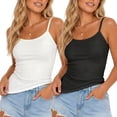 thumbnail image 1 of 2 Pack Ribbed Spaghetti Strap Tank Tops for Women, Scoop Neck Slim Fit Basic Camisoles Soft Stretchy Layering Shirts, 1 of 8