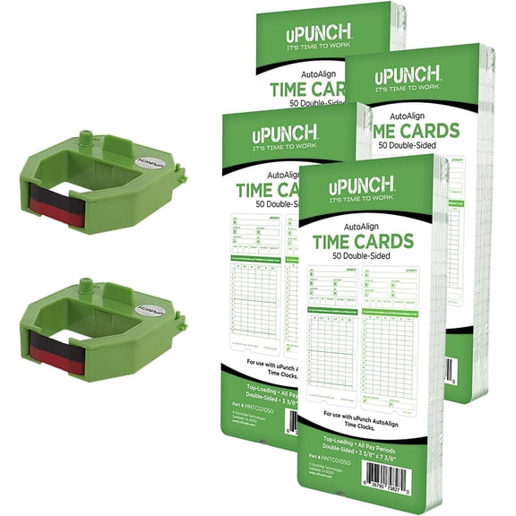 2 Pack Ribbon/200 Card Combo for Green HN3000 AutoAlign Time Clocks (HNRG2TCG1200)