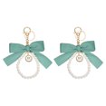thumbnail image 1 of 2 Pack Ribbon Bow Keychain, Cute Pearl Wristlet Keychain, Bag Accessories Bow Charm, Gray-Green, 1 of 6