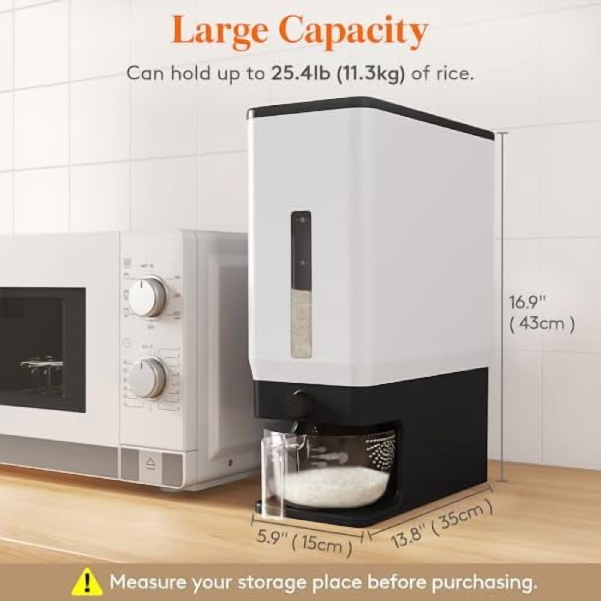 2 Pack Rice Dispenser 25 Lbs(11.3kg), Rice Storage Container Sealed ...
