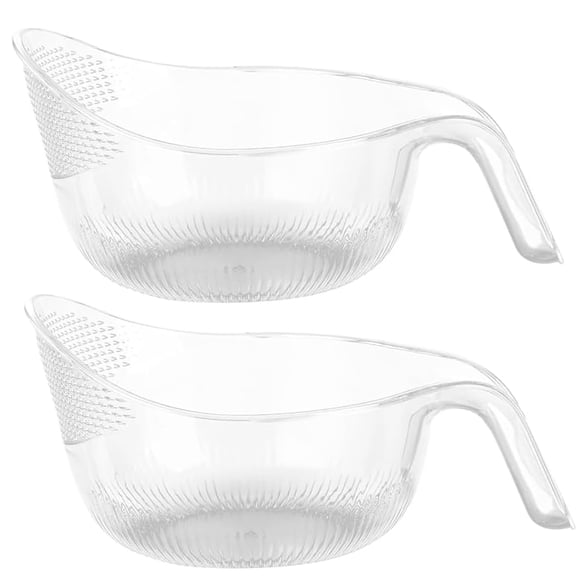 2 Pack Rice Washer Strainer Bowl with Handle, Fine Hole Rice Rinser for Rice, Grains, Beans, Fruits and Vegetables, Lightweight Kitchen Draining Bowl