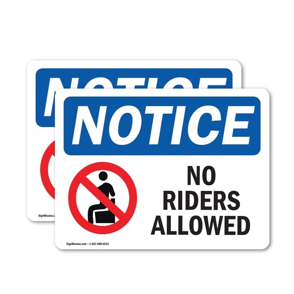 (2 Pack) No Riders Allowed Sign With Symbol OSHA Notice Sign 5 Inch X 3.5 Inch Vinyl Label Decal Sticker Weather Resistant, UV Protected for Workplace, Business, and Construction Site,