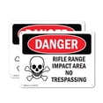 thumbnail image 1 of (2 Pack) Rifle Range Impact Area No Trespassing OSHA Danger Sign 24 Inch X 18 Inch Indoor / Outdoor Rust-Free Aluminum Metal Signs for Workplace, Workshop, and Construction Site, Made, 1 of 8