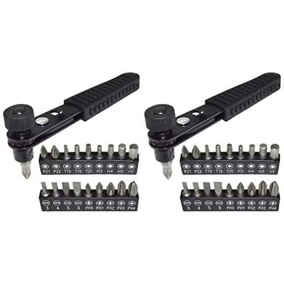 2 Pack Right Angle Close Quarters Ratcheting Reversible Screwdriver Set with 18 Bits