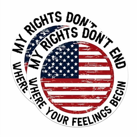 (2 Pack) My Rights Don't End Where Your Feelings Begin Stickers - USA Flag Patriotic - 5 Inches On Longest Side - Premium Vinyl Decal - Sticks to Any Smooth Flat Surface - Made in USA - BMCS2071