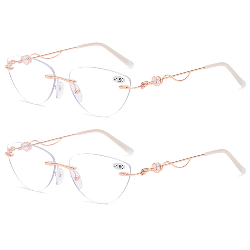 2 Pack Rimless Blue Blocking Reading Glasses Invisible Bifocals Cat Eye