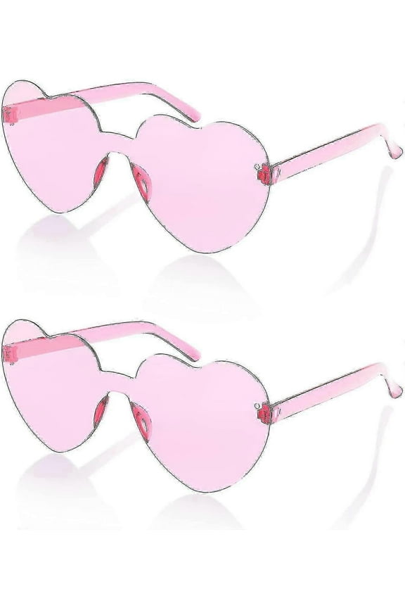 2 Pack Rimless Heart Shaped Sunglasses Women One Piece Transparent Trendy Love Glasses-YGWL