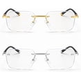 thumbnail image 1 of 2 Pack Rimless Reading Glasses Men Women Metal Frame Lightweight Square Readers Office Home, 1 of 9