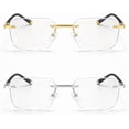 thumbnail image 1 of 2 Pack Rimless Reading Glasses Men Women Metal Frame Lightweight Square Readers Office Home, 1 of 9