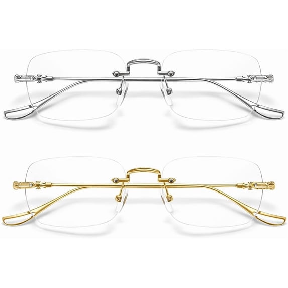 2 Pack Rimless Reading Glasses Women Men Stylish Metal Frame Computer Work Book
