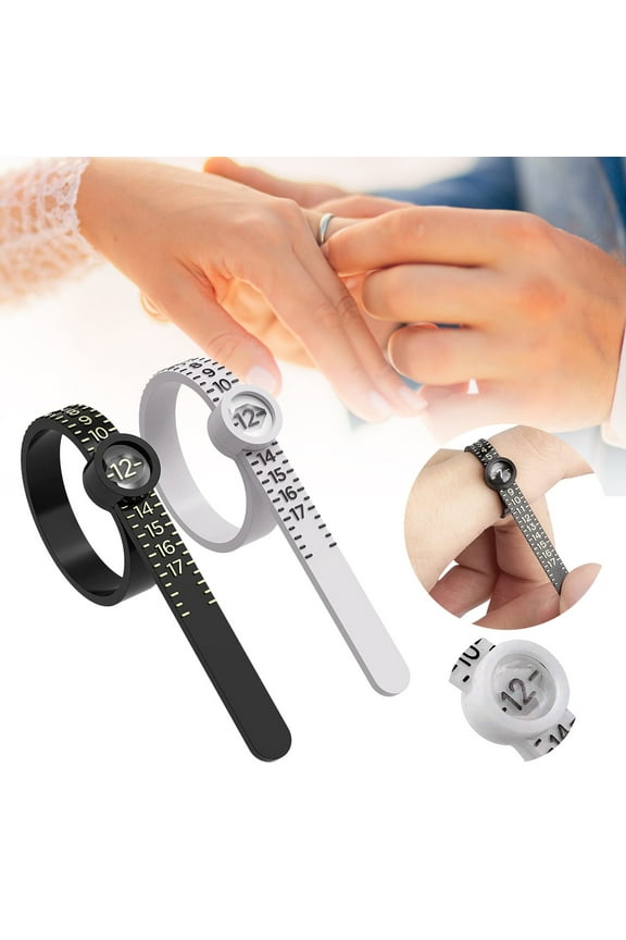 2-Pack Ring Sizer Measuring Tool – Fenull US Size Finger Gauge with Magnifying Glass, White + Black Reusable Jewelry Sizing Tool for Engagement Rings