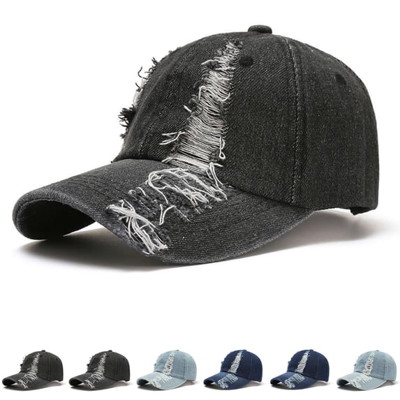 2 Pack Ripped Denim Baseball Cap for Men Women Sun Protection Snapback Hats Unisex Trendy Solid Color Breathable Streetwear Workout Ball Cap
