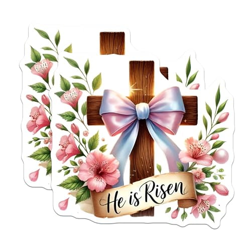 (2 Pack) He is Risen Magnets Magnets - Christian Faith - Floral Easter Decor - 5" On Longest Side - Made in USA - Sticks to Refrigerators & Metal Surfaces - MAG8755