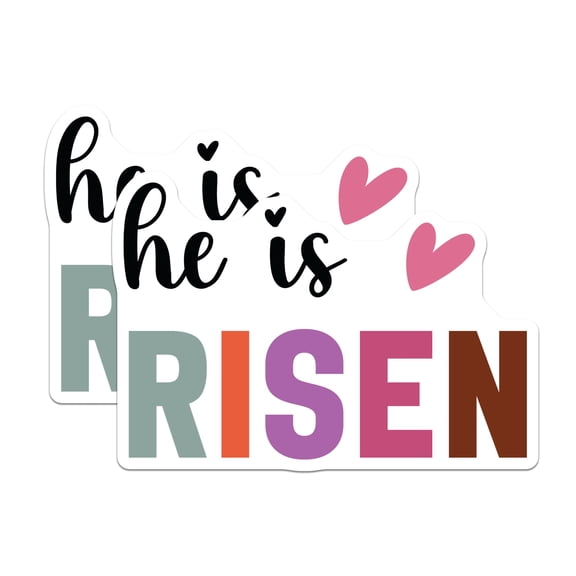 (2 Pack) He is Risen Stickers - Easter Christian Faith Decals - Religious Scripture Bible Verse - Jesus Hope Rejoice - 5" On Longest Side - Sticks to Smooth Flat Surfaces - Made in USA - BMCS26607