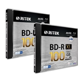 2 Pack Ritek BD-R XL BDXL 100GB Archival Grade Triple Layers 4X White Inkjet Hub Printable Blank Disc w/Standard Jewel Case