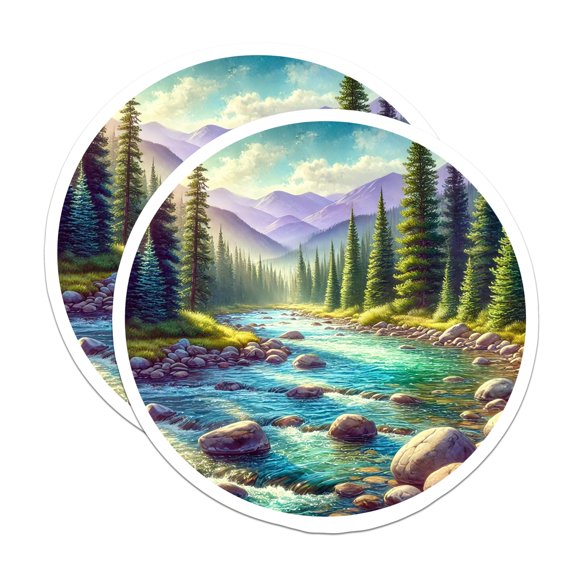 (2 Pack) River Magnets - Mountain Scene - Nature Lover Present - 5" On Longest Side - Premium Magnet - for Cars, Refrigerators, Toolboxes, Lockers - Made in USA - MAG18711