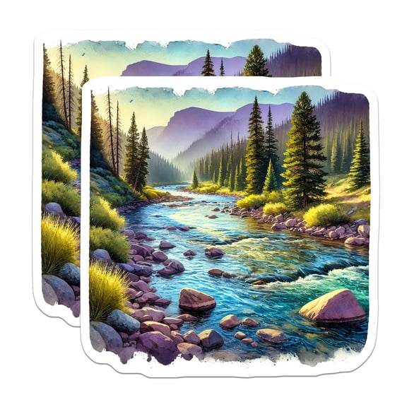 (2 Pack) River Magnets - Mountain Stream Decor - Landscape Art Fridge Magnets - 5" On Longest Side - Premium Magnet - for Cars, Refrigerators, Toolboxes, Lockers - Made in USA - MAG17413