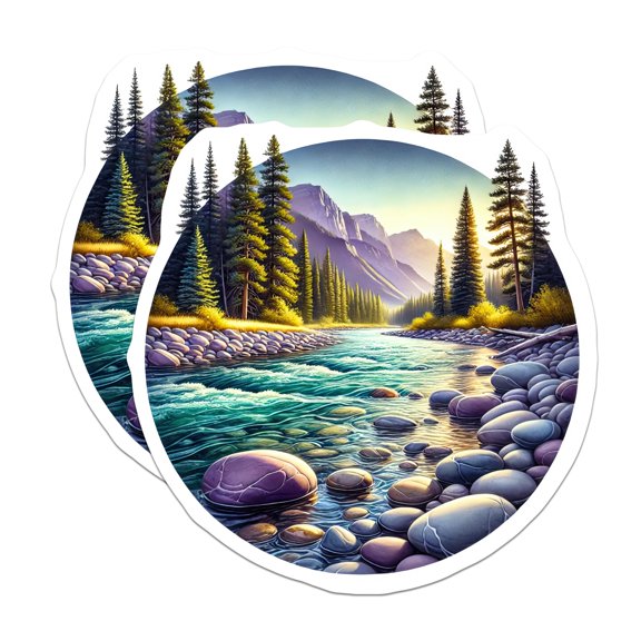 (2 Pack) River Scene Magnets - Mountain Landscape Decor - Nature Scenery Art - 5" On Longest Side - Premium Magnet - for Cars, Refrigerators, Toolboxes, Lockers - Made in USA - MAG17176