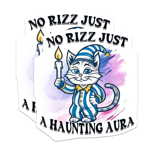 (2 Pack) No Rizz Just A Haunting Aura Magnets - Humorous Cat Art - Cute Halloween for Fridge or Locker - 5" On Longest Side - for Cars, Fridges, Toolboxes - Made in USA - MAG4343