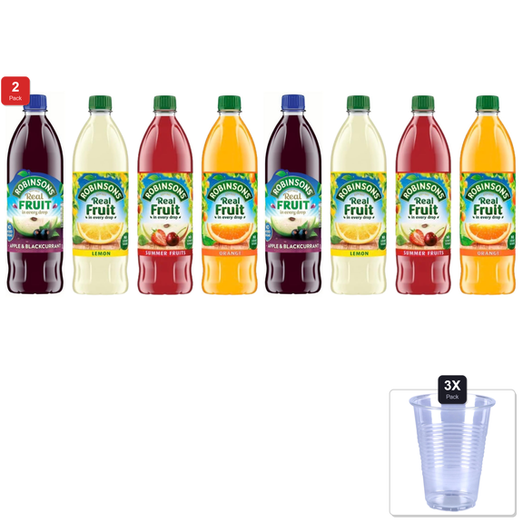 2 Pack | Robinsons Fruit Squash Variety Pack - No Added Sugar Squash - 33.8 Fl Oz (1Lt) 4-Count & 3x Disposable Cup