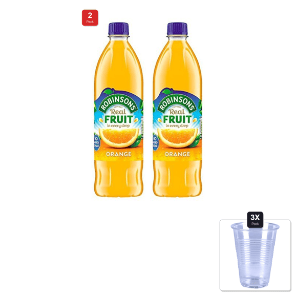 2 Pack | Robinsons Orange Nas 1L & 3x Disposable Cup
