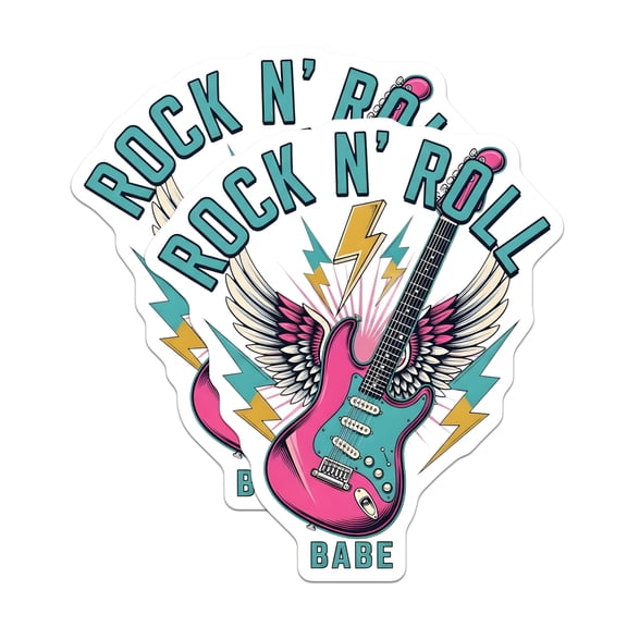 (2 Pack) Rock N Roll Babe Stickers - Electric Guitar Stickers - Band Stickers - 5" On Longest Side - Sticks to Smooth Flat Surfaces - Made in USA - BMCS18796