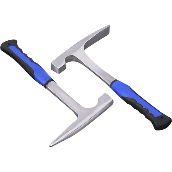 2 Pack Rock Pick Hammer, 30 oz Steel Hammer, Flat and Pointed Head with Non-skid Handle for Camping, Mining, Geology