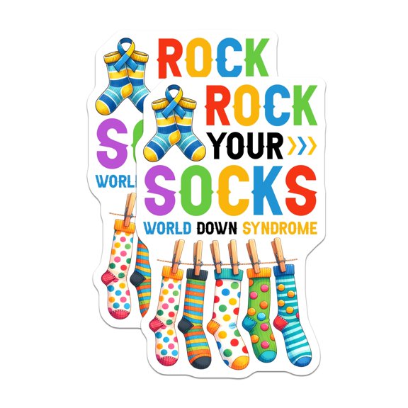 (2 Pack) Rock Your Socks Magnets - World Down Syndrome - Colorful Socks - 5" On Longest Side - Sticks to Smooth Flat Surfaces - Made in USA