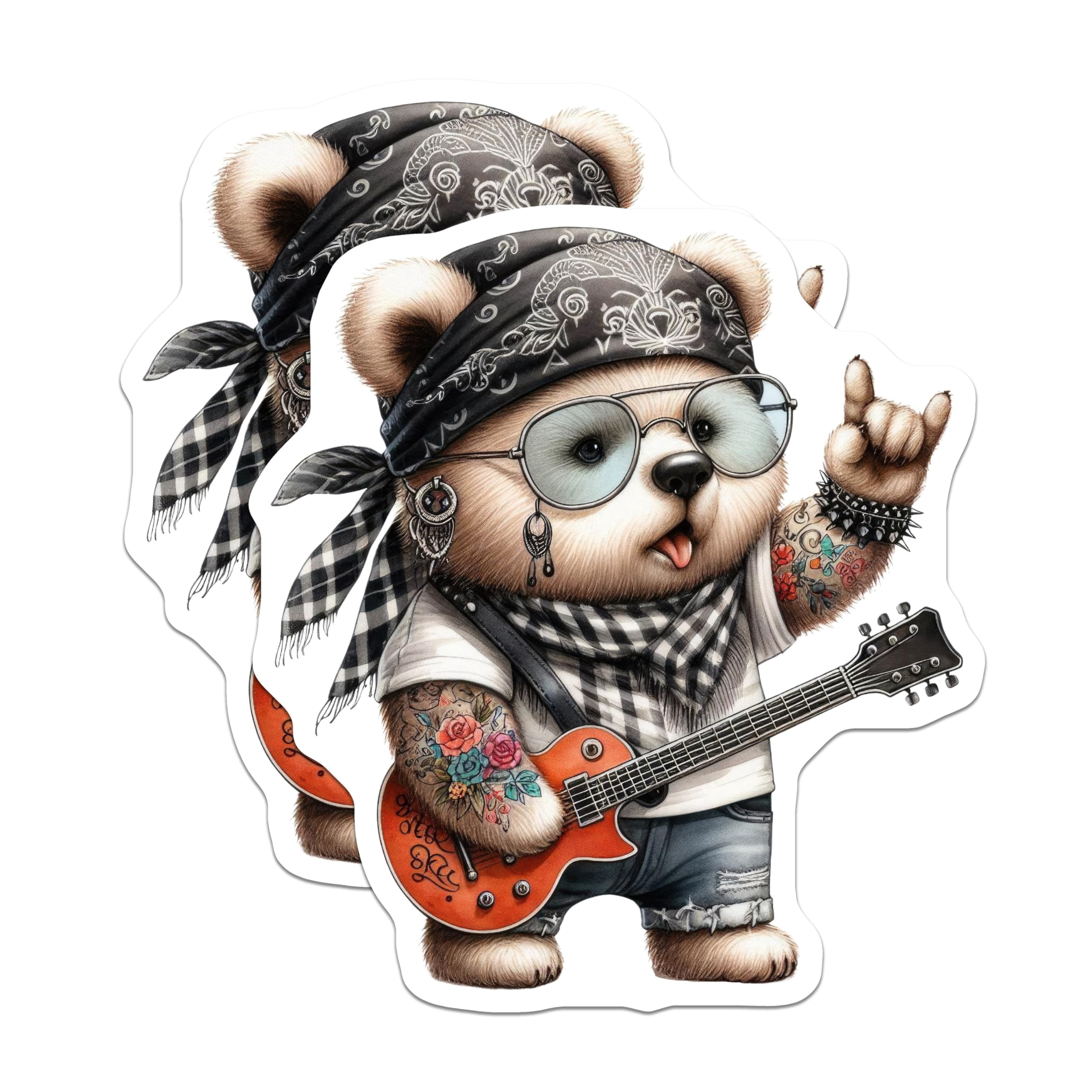 Tattooed Rocker Guys (2 Pack) Rocker Bear Magnets - Tattooed Bear Musician - Cute Bear ...