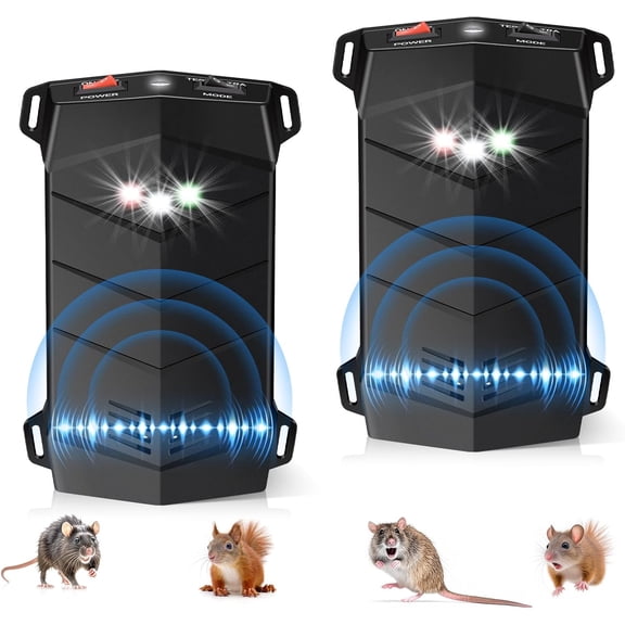 2 Pack Rodent Repellent for Car Engines,Professional Ultrasonic Mouse Repeller with Variable Frequency Sound & LED Flash,for Cars,Garages,Attics,Indoor/Outdoor Areas-Battery Powered